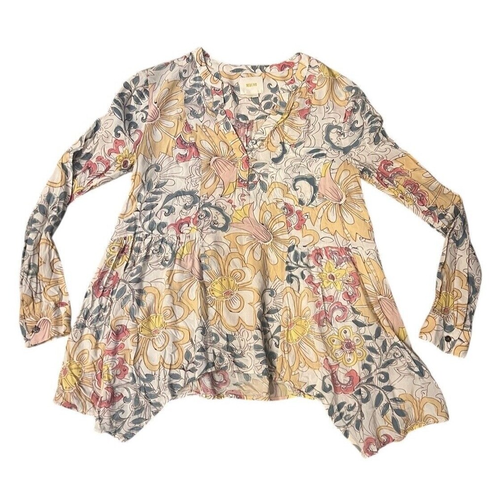 Maeve Anthropologie Whimsy Fairy Floral Tunic Long Sleeve Flare Bottom Sz 4
